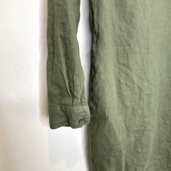 Cloth & Stone Olive Green Linen Utility Shirt Dress Tunic Raw Hem Frayed XS - Picture 6 of 7